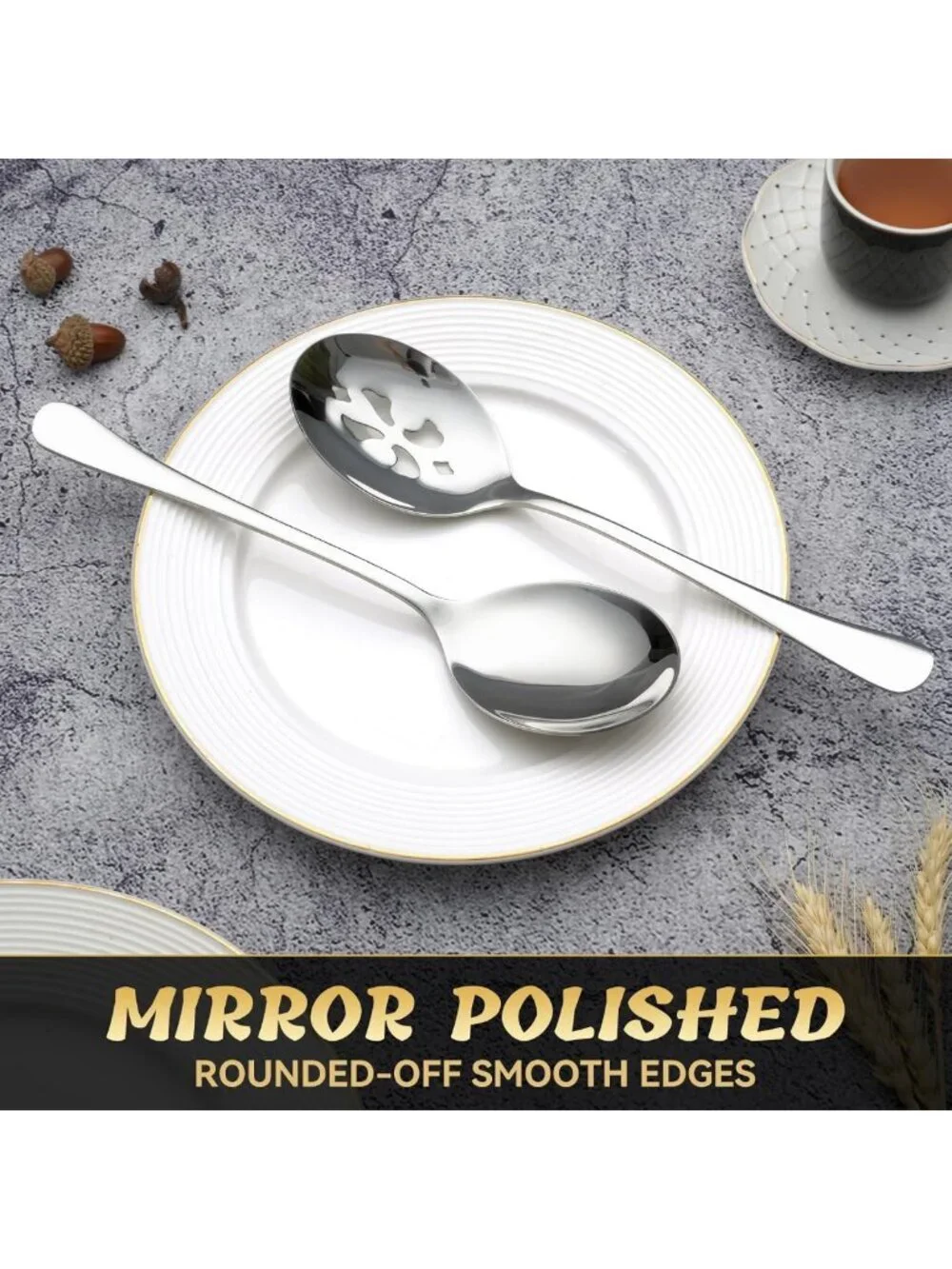 6-Piece Stainless Steel Serving Spoon Set - Large & Slotted, Dishwasher Safe